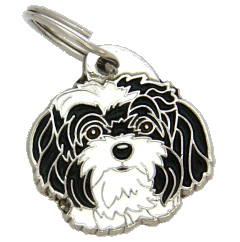 Bolonka preto e branco <br> (placa de identificação para cães, Gravado incluído)